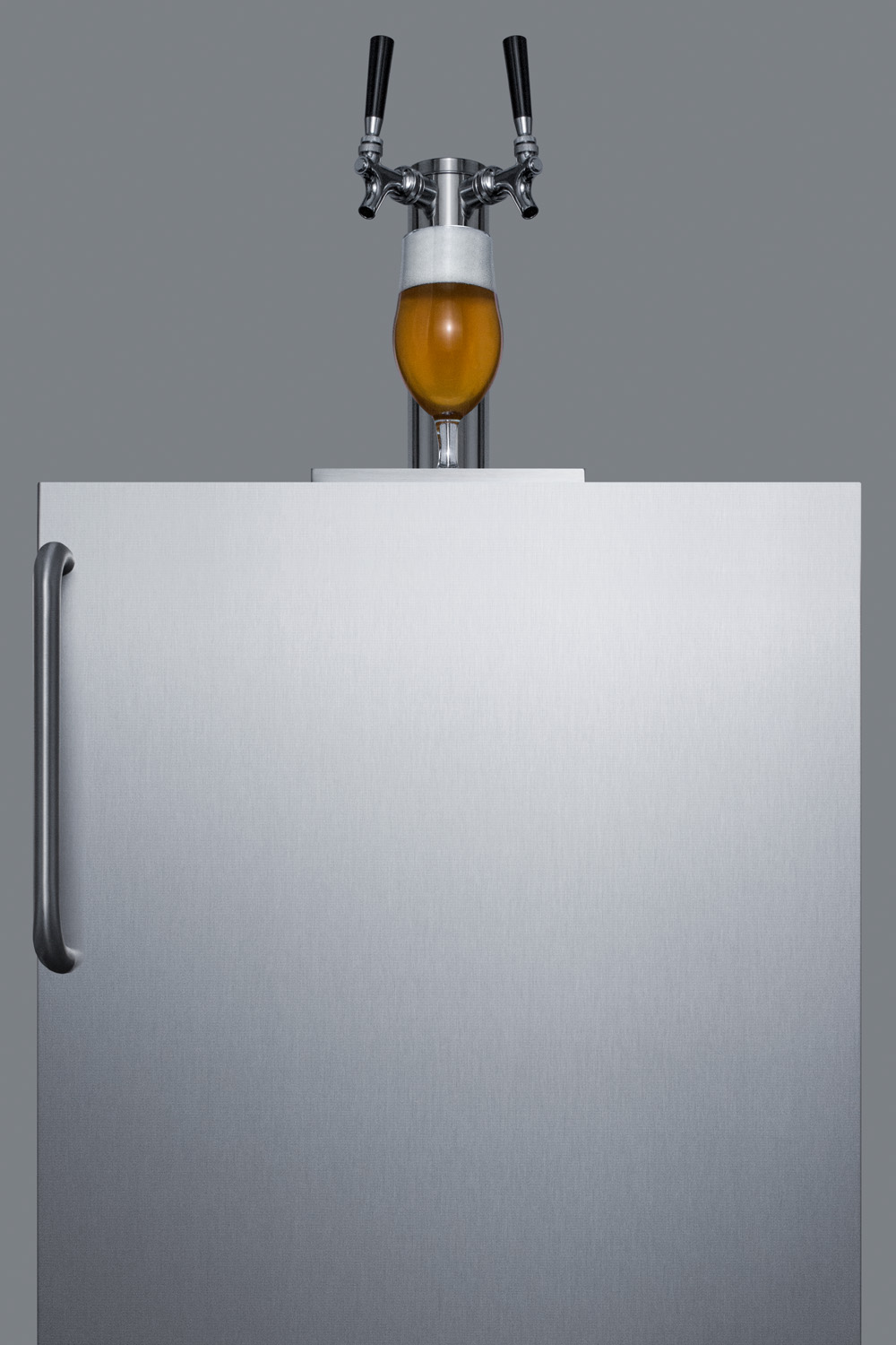 Built-in undercounter ADA height commercially listed dual tap beer dispenser in stainless steel
